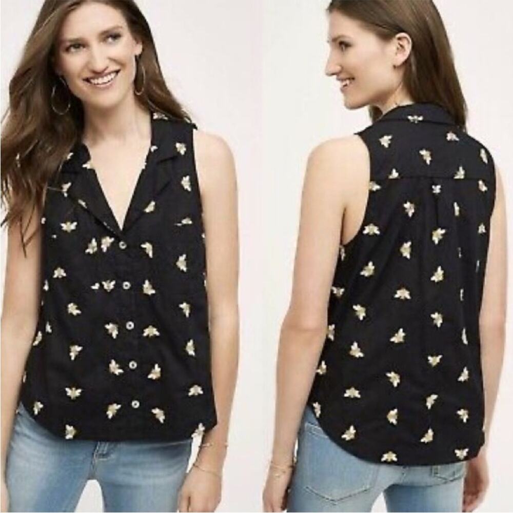 Anthropologie HD in Paris Bumble bee Button Up Collared Top Sz 12